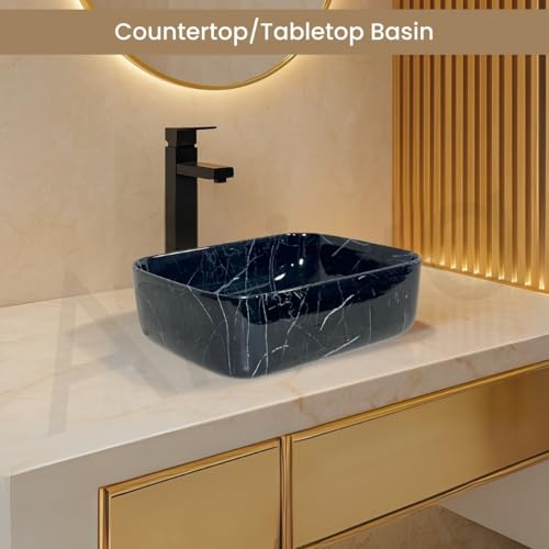 Image of Artiva Ceramic Wash Basin /Tabletop Washbasin For Bathroom,12 inchx16 inch /Small Countetop Bathroom Basin /Table Top Basin For Home,Office,Hotel /Rectangle Glossy Sink (Lina Black,12x16 Inch)