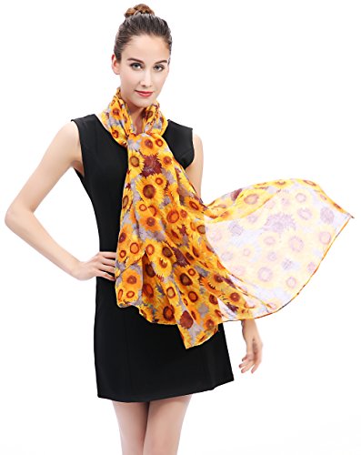 Lina & Lily Sunflower Floral Print Women's Scarf Shawl Wrap Lightweight3