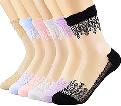 Ultra Thin Transparent Net Crystal Elastic Ankle Socks with Little Flowers Women/Girls