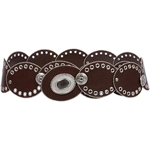 Women's 3 1/4" Wide Boho Oval Disc Link Leather Belt, Dark Brown | M/L 45 1/2 Cover