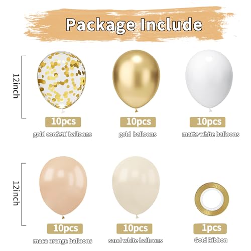 Image of Zesliwy Gold White Sand Confetti Balloons, 50pcs 12 inch Beige Gold Nude Neutral Balloons for Birthday Wedding Bride Shower Party Decoration