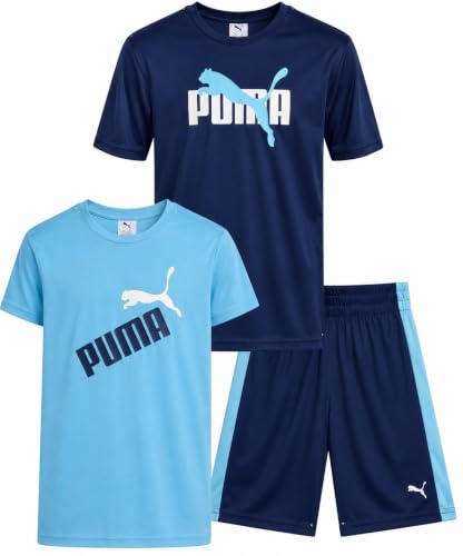 Image of PUMA Boys Active Shorts Set - 3 Piece Performance T-Shirt, Dry Fit Tank Top, and Gym Shorts - Activewear Set for Boys (4-16)