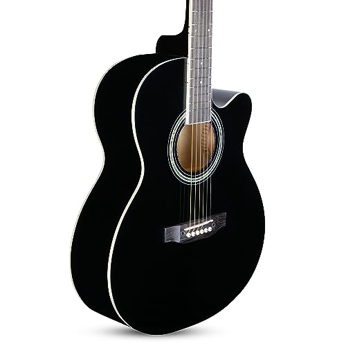 Image of Juarez JRZ40C /BK 40-Inch Cutaway Acoustic Guitar with Dual Action Truss Rod, Gigbag, Picks, String Set, Strap - Black