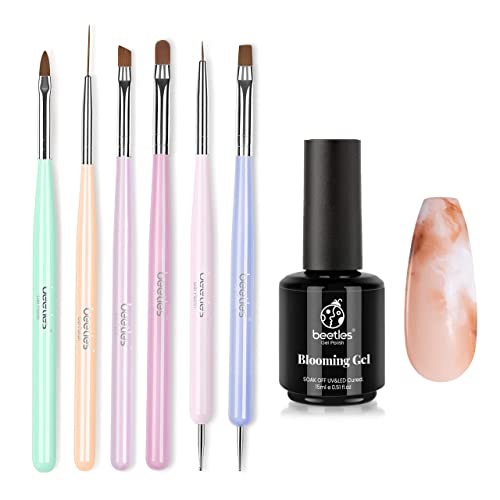 Beetles Nail Blooming Gel, 15ml Clear UV LED Blossom Gel Polish for Spreading Effect with Nail Art Brushes Set Gel Polish Nail Art Design Pen Painting Tools