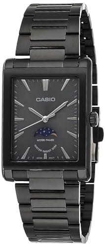 Image of Casio MTP-M105B-1AV Analog Watch with Moon Phase Indicator, Black, Rectangular, Water Resistant 50M, Japan Movement