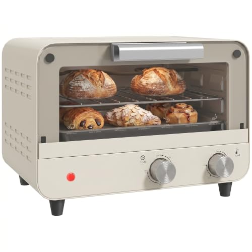 Image of HOMCOM Small Toaster Oven, 12L Multifunction Mini Countertop Oven, Cream