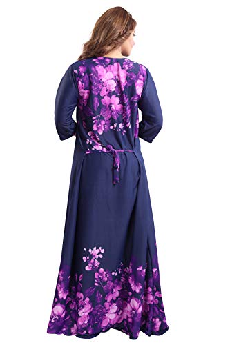 Image of Fabme Women's Crepe Printed Flare Nighty with Long Sleeves /Night Gown /Nightwear /Maxi