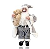 CoPlanaire Santa Claus Decorations, Standing Christmas Santa Claus Figurine Home Decor with Gifts Bag/Bear Handmade Gift (Grey)