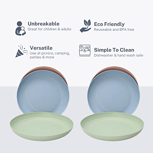 Rcelite Unbreakable Dinner Plates Set - 4 10'' Wheat Straw Dishwasher & Microwave Safe Plates - Lightweight & Unbreakable Plates For Kitchen, Camping, Dorm Rooms, Kids, Salads, Pastas, Snacks #TOP2