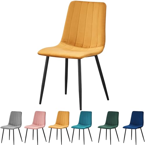 MOF Dining Chair, Velvet Dining Chairs with Padded Seat and Backrest, Sturdy Metal Legs - Accent Chair for Kitchen, dining room, living room or home office (Yellow Stripe)