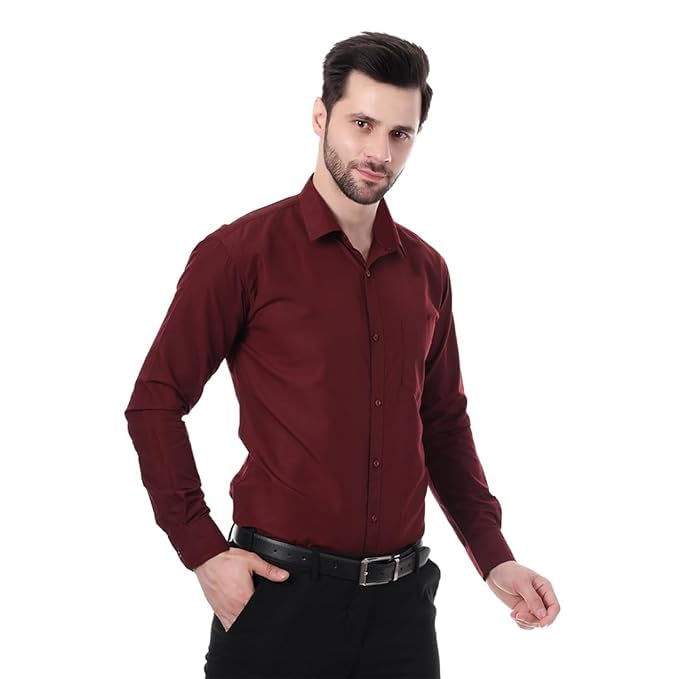 XJARVIS Austin Camicia da uomo a maniche lunghe, colletto largo, in cotone, tinta unita, vestibilità dritta