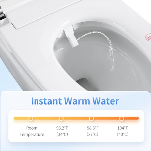 Inodoro inteligente sin tanque con bidé integrado, asiento de inodoro de una pieza, descarga automática, apertura y cierre automáticos, asiento calefactado, agua tibia y secado, temperatura ajustable, control remoto y botones laterales miniatura 7