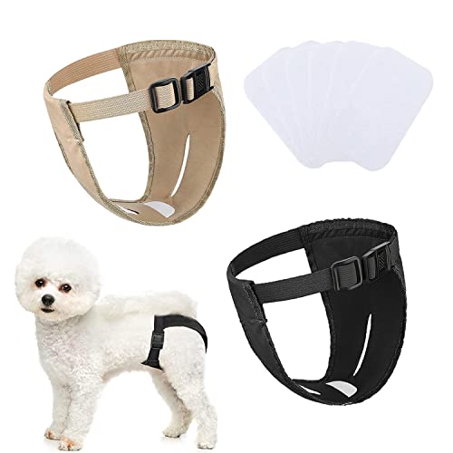 Paquete de 2 Pantalones para Perros, pañales para Perros con 6 Toallas sanitarias, Pantalones Protectores Ajustables para Perras en celo, Sangrado mensual, Cachorro (S)