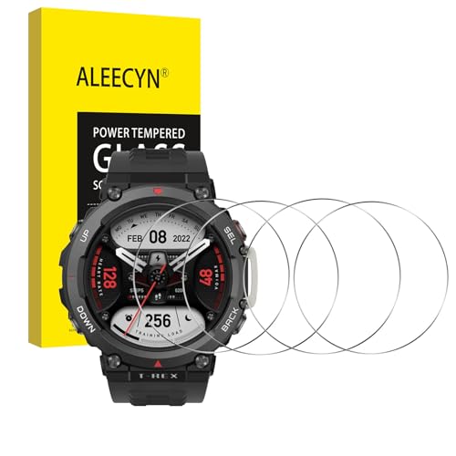 Aleecyn [4 Piezas] Protector de Pantalla Cristal Templado Compatible con Amazfit TRex 2, Ultra HD Cristal Vidrio Templado, 9H Dureza, Sin burbujas, Anti-Arañazos, Protector Película
