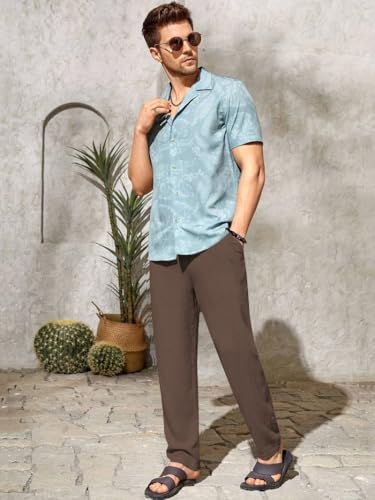 Image of TOPLOT Men's Premium Linen Blend Pants | Lightweight Breathable Fabric | Elastic Waist with Drawstring | Straight Fit | Side Pockets | Perfect for Casual, Holidays & Travel (5268)