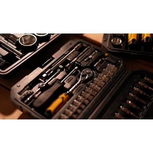 Image of STANLEY STMT79055 46-PIECE Hex Socket Set 1 /4 inch Drive With Ratchet, Comes in a Case, Chrome Vanadium Steel, Professional Tool Kit for Automotive, Plumbing, Garage & Home Repairs