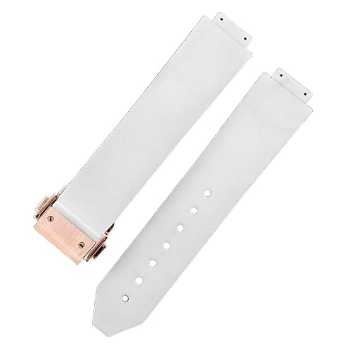 Image of ROUHO 21 x 16mm Waterproof Silicone Rubber Watch Strap Replacement Watch Band with Folding Buckle for Hublot Big Bang Classic Fusion-White + Rose Gold Buckle