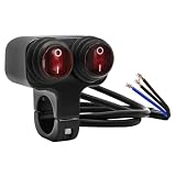 Fkewp 7/8" Motorcycle Light Bar Switch, Waterproof 12V 6A Handlebar Double Control Push Button Switch, Aluminium Alloy ATV ON/Off Switches for Headlights Spotlights Fog Lights