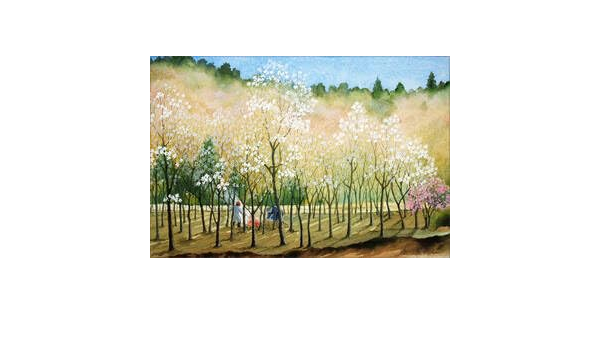 絵画「早春～ こぶしの咲くころ」水彩画