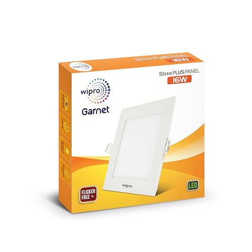 Image of wipro Garnet 16W Square LED Slim Plus Panel | Coolwhite Light(6500K)| Ultra-Slim Design | Aluminium Housing | Flicker Free Design | Recessed Down Light for False Ceiling |Cutout - 100mm |Pack of 10