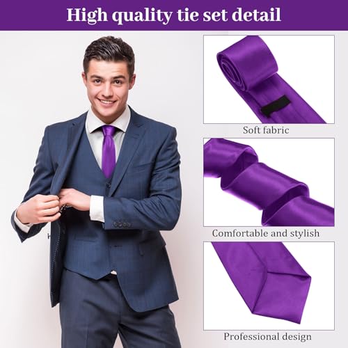 Image of Syhood 6 /12 /24 Pcs Men Ties Set Solid Satin Pure Color Business Formal Necktie Tie 57 inch for Men Occasion Wedding