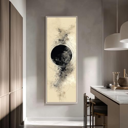 Toile à cercles noirs verticaux impression murale contemporaine 20x60cm