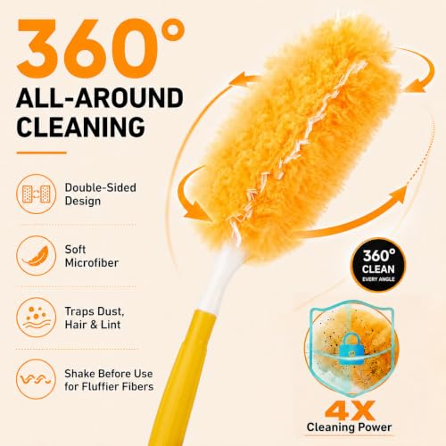 Image of Duster Refill Kit Compatible with Swiffer Duster, 50 Count | Disposable, 360 Heavy Duty Microfiber Refills, Short Handle, Multi-Surface, For Cleaning Furniture Blinds Ceiling Fan