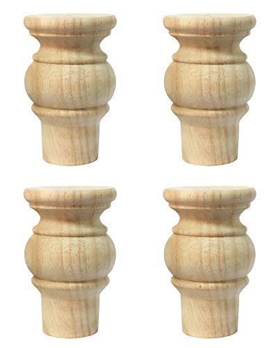 4 Inch Solid Wood Replacement Furniture Sofa Couch Legs Bun Feet Set of 4