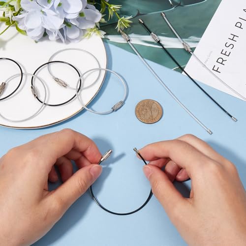 Image of SUNNYCLUE Stainless Steel Loops Wire Keychain Cable Large Key Rings Key Chain for Luggage Tags Key Tags Keyrings Kitchen