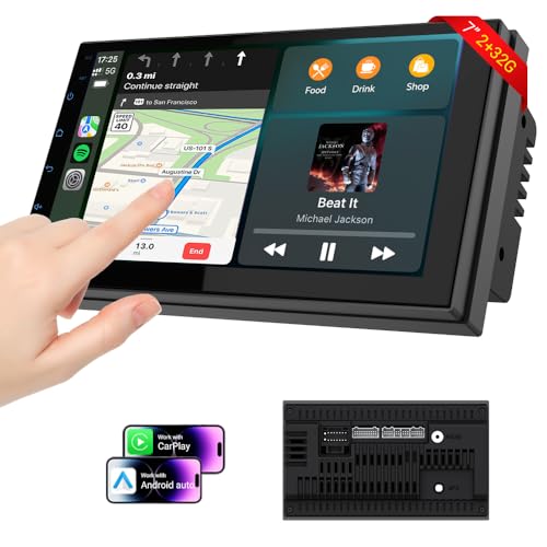 Haudio 7" Double Din Car Stereo w/Wireless CarPlay & Android Auto - Android 13 Touchscreen, Bluetooth 4.1, 2GB+32GB, GPS, 25W AMP (No Camera)
