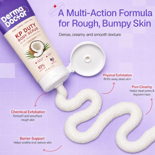 Image of DERMAdoctor KP Bump Eraser Coconut Body Scrub with 10% AHAs + PHAs for Keratosis Pilaris, Dry, Rough & Bumpy Skin, Dermatologist Formulated Exfoliating Scrub with Glycolic and Lactic acids - 8 fl oz