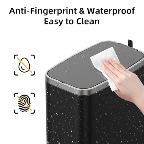 Image of KdbK Stainless Steel Bathroom Trash Can with Lid Soft Close,1.6 Gallon Slim Garbage can,Small Metal Step Wastebasket for Office, Bedroom, Toilet, Black