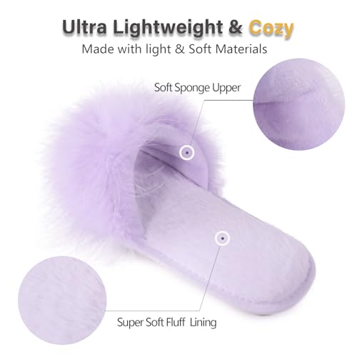 Image of Fur Story Women's Furry Slippers Open Toe Fuzzy Slippers Memory Foam Fluffy House Sandal