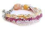 Länge: 18 cm + 3,50cm Stahl Armband: Quarz, Calcit gelb, Citrine, rosa Turmalin, Süßwasserperlen.