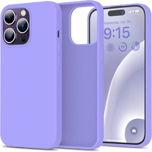 Image of Elzzi Microfiber Candy Case Compatible for iPhone 14 PRO, Shockproof Slim Back Cover Liquid Silicone Case (Purple)