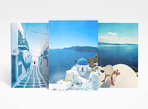 Lot de 3 affiches de Grèce Format A3 - Voyage Santorini Vacances - Trio d'impressions - Portrait - Cadeau