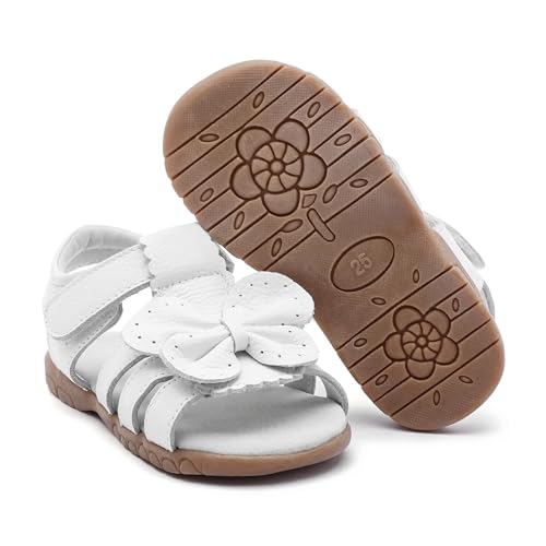 Image of Femizee Toddler Girls Leather Dress Sandals with Adjustable Strap | Toddler /Little Kids, Leather upper, Cushioned footbed, Hook-and-loop, Flexible Sole, Dressy summer occasions, Princess-style