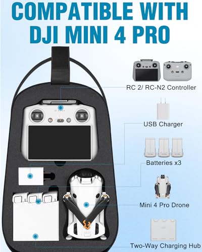 PEKREWS Mini 4 Pro Case, Waterproof Hard Carrying Case, Portable Travel Drone Sling Backpack, Crossbody Bag Compatible with DJI Mini 4 Pro, RC 2/ RC-N2 Controller, Fly More Combo and Accessories - Thumbnail 2