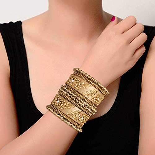 Image of Peora Silk Thread Kundan & Stone Studded Chuda Bangles Set Gift for Women