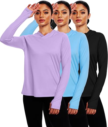 CADMUS Camiseta feminina FPS 50+ de manga comprida com proteção solar com capuz e furos para o poleg