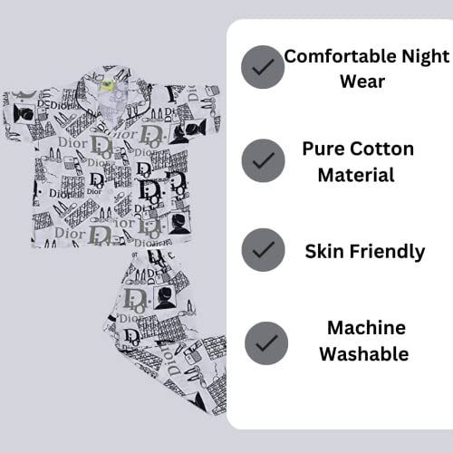 Image of A Little Swag Cotton Printed Night Dress Soft Night Suit Sleepwear Nightwear Set Unisex Kids Wear