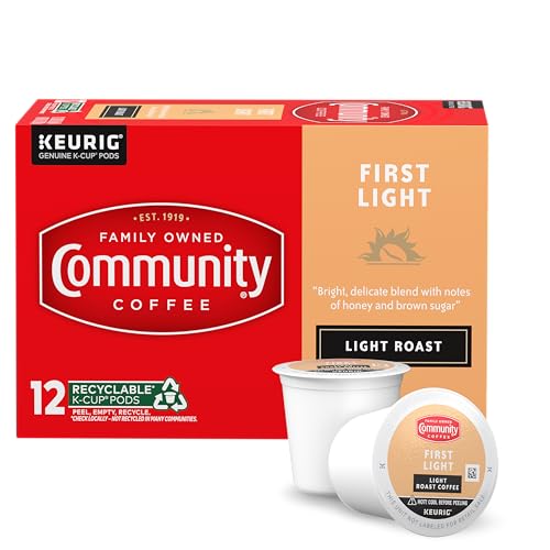 Image of Community Coffee First Light, 12 Keurig Coffee Pods, Light Roast, Compatible with all K-Cup Brewers, 12 Count (Pack of 1)