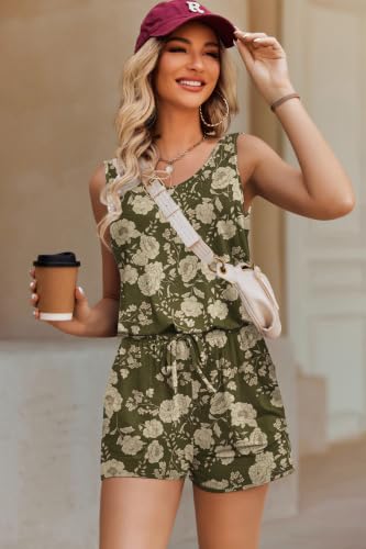 Image of ADOME Rompers for Women Summer Sleeveless Scoop Neck Tank Top Casual Short Jumpsuit Rompers with Pockets