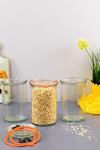 Weck Glass Jar 782-1-Liter Sturdy Cylindrical Glass Jars With Glass Lids - Weck Jars For Canning, Baking, And Storing Spice - Easy To Wash & Microwave Safe - Wide Mouth Canning Jars - Pack Of 2 Jars #TOP3