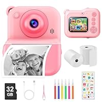 Dusefogo Appareil Photo Instantané Enfants,1440P Appareil Photo Numérique Enfant Caméra Vidéo avec Carte de 32GB Rouleaux de Papier d'impression Cadeau Garçons pour Garçons Filles de 3-12 Ans(Rose)
