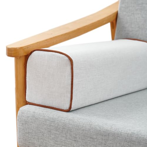 Cotton Linen Long Bolster Pillow Sofa Armrest Pillow Hand Support Rectangle Bolster Pillow for Legs Feet Knees Support (Beige White, 15×20×60CM/5.91