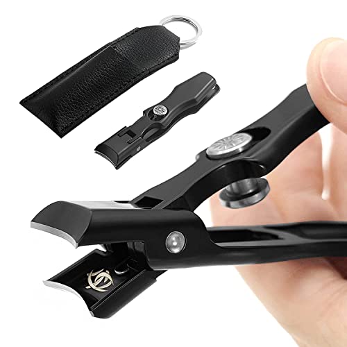 Image of MAYCREATE Nail Cutter For Men Stainless Steel Nail Clippers with Leather Cover Toenail Clippers Wide-Opening Sharp Jaws for Thick Nails,Professional Trimmer