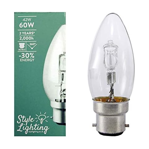 10 x Style Lighting 42 watt = 60 watt BC B22 Energy Saving Halogen Candle Dimmable Light Bulbs Cover