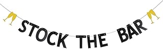 WEIANDBO STOCK THE BAR Black glitter paper banner,Pre-Strung,Suitable for fun party Engagement,Bachelorette,Birthday,Bridal Shower,Wedding Party Decor etc.Black