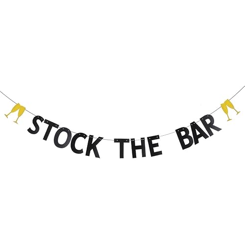 WEIANDBO STOCK THE BAR Black glitter paper banner,Pre-Strung,Suitable for fun party Engagement,Bachelorette,Birthday,Bridal Shower,Wedding Party Decor etc.Black